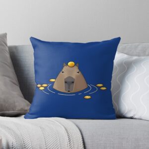 Blue throw pillow with capybara and citrus design, decorative cushion for sofa or bed, playful home decor accessory.