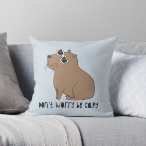 Cute capybara print throw pillow, light blue, stylish decor, comfortable, perfect for living room or bedroom accent.